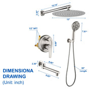 3 Functions Rain Shower Faucet, 12-inch Round Shower Head Set with 7-Spray Shower Head & 180 Degree Swivel Spout shower-faucet-set-with-tub-spout-luxury-tub-shower-faucet-combo-set-with-9-inches-shower-head-and-handheld-shower-bathroom-shower-valve-trim-kit-shower-fixture-2 