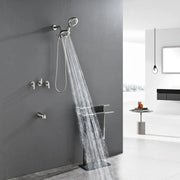 3 Handle Tub Shower Faucet Set Shower System with Tub Spout Bathtub Faucet Set Shower Tub Combo Set Complete Tub and Shower Trim Kit Matte Black matte-black-3-handle-tub-shower-faucet-set-with-tub-spout-and-trim-kit Brushed nickel / Brass & SUS304 & ABS / 17.3*10.1*5.4 inches
