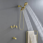 3 Handle Tub Shower Faucet Set Shower System with Tub Spout Bathtub Faucet Set Shower Tub Combo Set Complete Tub and Shower Trim Kit Matte Black matte-black-3-handle-tub-shower-faucet-set-with-tub-spout-and-trim-kit Brushed gold / Brass & SUS304 & ABS / 17.3*10.1*5.4 inches