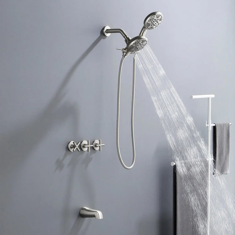 3 Handles 2 in 1 Round Tub Shower Faucet with 7-Spray Dual Shower Heads and Tub Spout 3-handles-2-in-1-round-tub-shower-faucet-with-7-spray-dual-shower-heads-and-tub-spout 
