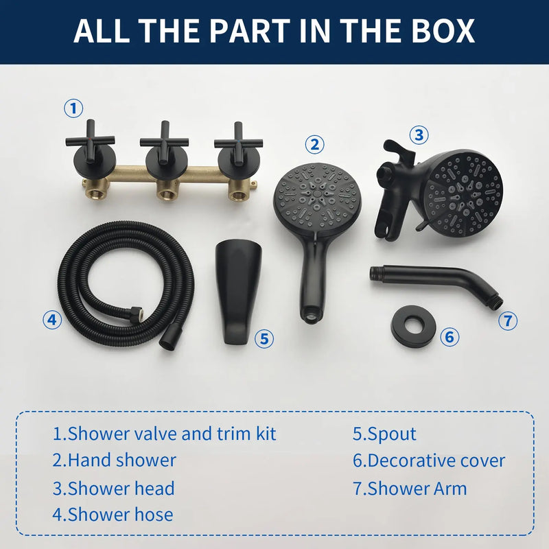 3 Handles 2 in 1 Round Tub Shower Faucet with 7-Spray Dual Shower Heads and Tub Spout 3-handles-2-in-1-round-tub-shower-faucet-with-7-spray-dual-shower-heads-and-tub-spout 