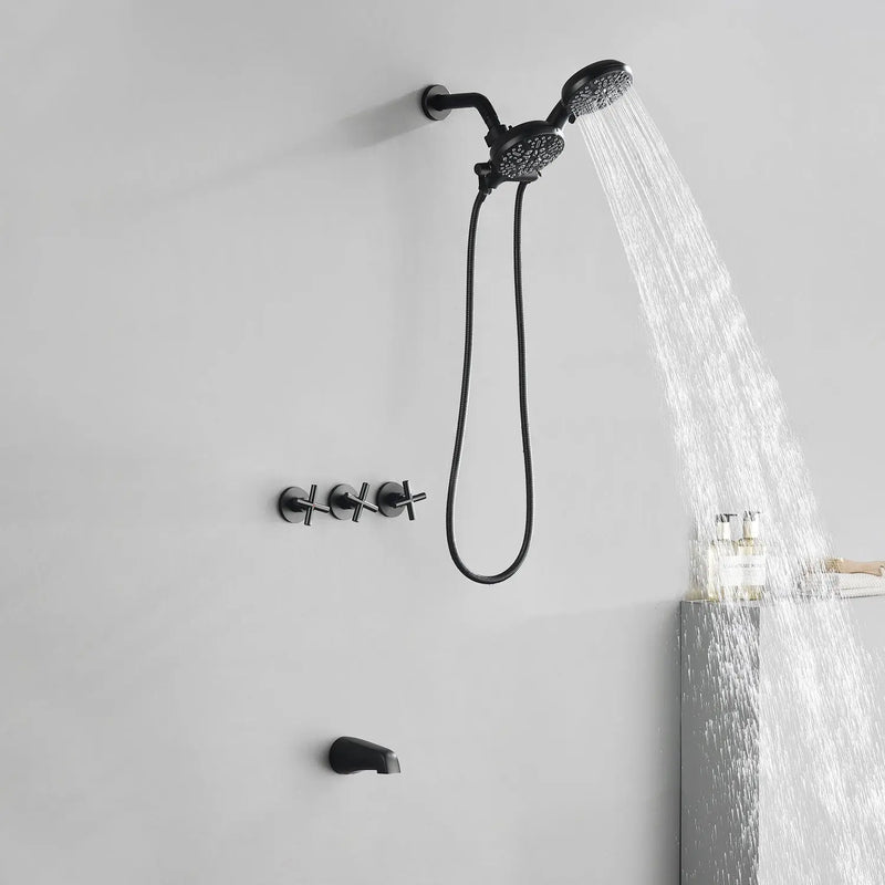 3 Handles 2 in 1 Round Tub Shower Faucet with 7-Spray Dual Shower Heads and Tub Spout 3-handles-2-in-1-round-tub-shower-faucet-with-7-spray-dual-shower-heads-and-tub-spout 