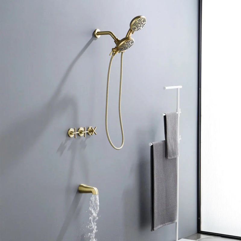 3 Handles 2 in 1 Round Tub Shower Faucet with 7-Spray Dual Shower Heads and Tub Spout 3-handles-2-in-1-round-tub-shower-faucet-with-7-spray-dual-shower-heads-and-tub-spout 