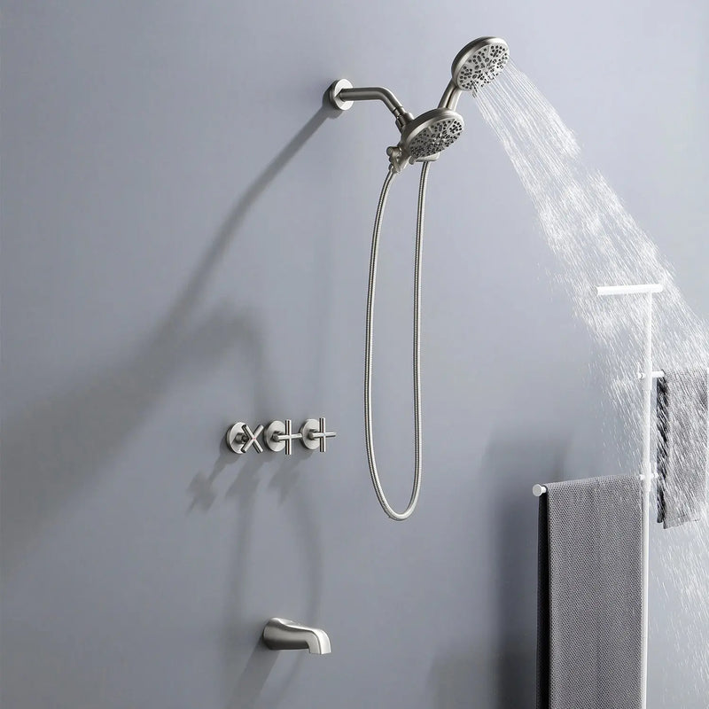 3 Handles 2 in 1 Round Tub Shower Faucet with 7-Spray Dual Shower Heads and Tub Spout 3-handles-2-in-1-round-tub-shower-faucet-with-7-spray-dual-shower-heads-and-tub-spout 