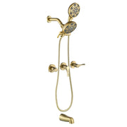 3 Handles Tub Shower Faucet with Round 6-Spray 2 In 1 Dual Shower Head and Tub Spout 3-handles-tub-shower-faucet-with-round-6-spray-2-in-1-dual-shower-head-and-tub-spout Brushed Gold / Brass & SUS304 & ABS / 17.3*10.1*5.4 inches