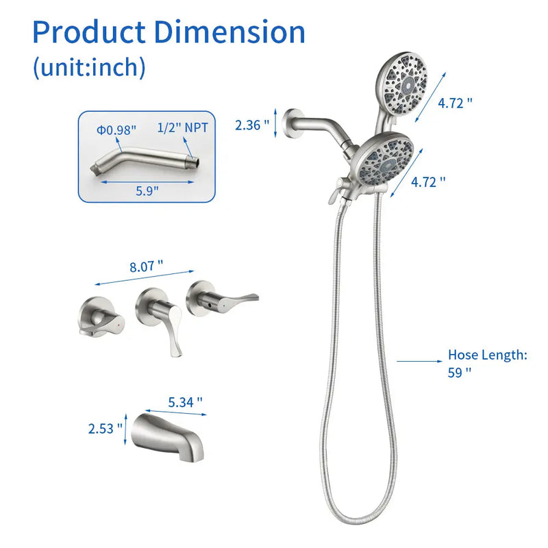 3 Handles Tub Shower Faucet with Round 6-Spray 2 In 1 Dual Shower Head and Tub Spout 3-handles-tub-shower-faucet-with-round-6-spray-2-in-1-dual-shower-head-and-tub-spout 