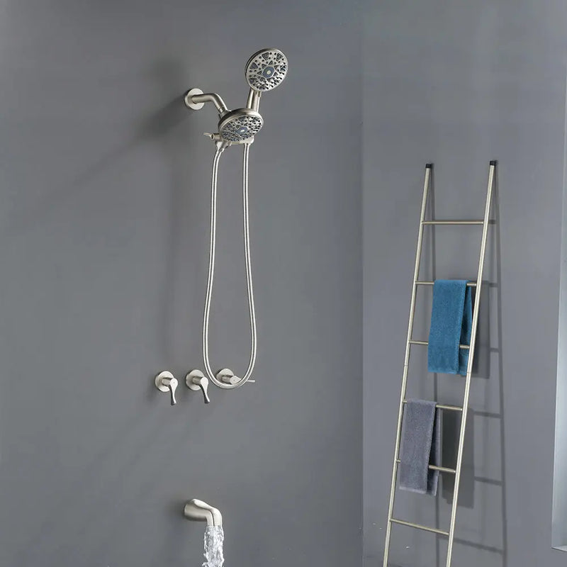 3 Handles Tub Shower Faucet with Round 6-Spray 2 In 1 Dual Shower Head and Tub Spout 3-handles-tub-shower-faucet-with-round-6-spray-2-in-1-dual-shower-head-and-tub-spout 
