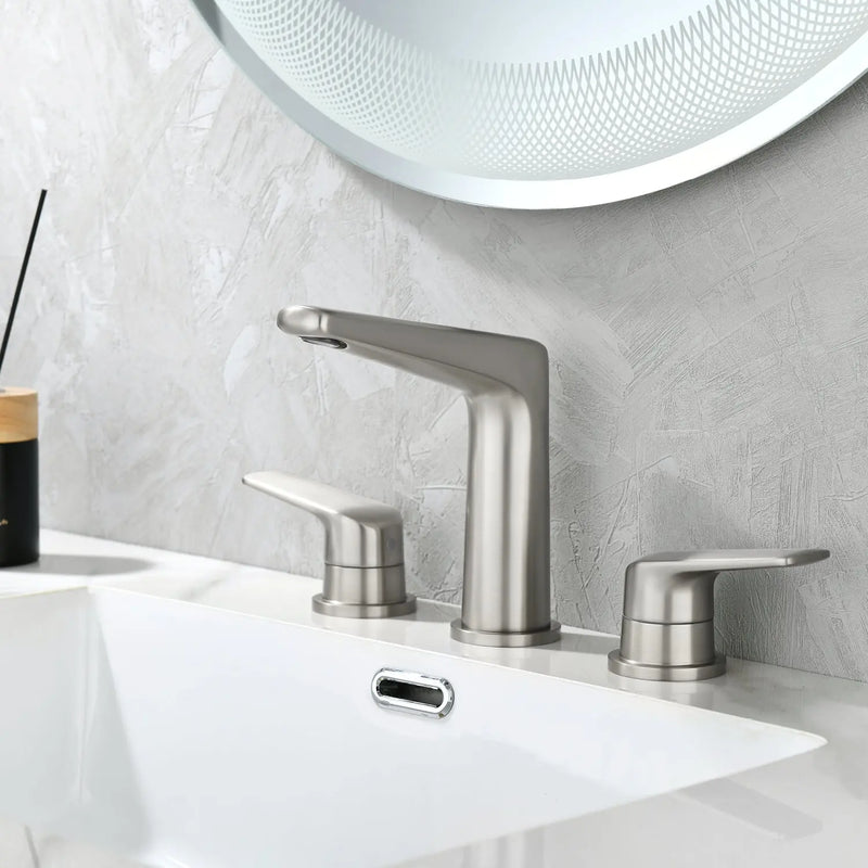 3 Piece Bathroom Sink Faucet Deck Mount Brass 2 Handle 8 In. Widespread Wash Basin Faucet with Popup Drain 3-piece-bathroom-sink-faucet-deck-mount-brass-2-handle-8-in-widespread-wash-basin-faucet-with-popup-drain 