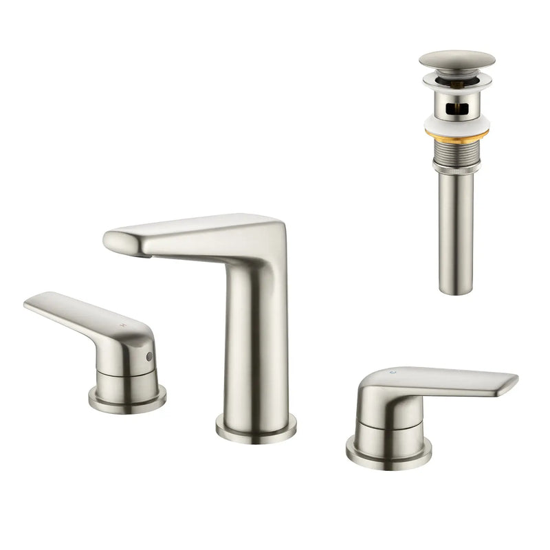 3 Piece Bathroom Sink Faucet Deck Mount Brass 2 Handle 8 In. Widespread Wash Basin Faucet with Popup Drain 3-piece-bathroom-sink-faucet-deck-mount-brass-2-handle-8-in-widespread-wash-basin-faucet-with-popup-drain 