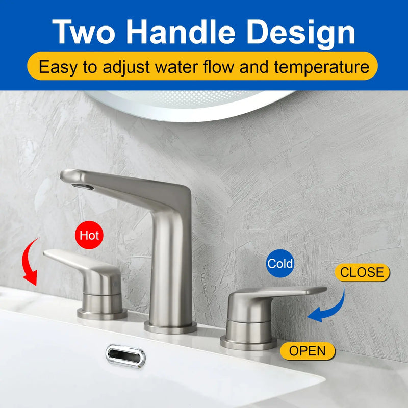 3 Piece Bathroom Sink Faucet Deck Mount Brass 2 Handle 8 In. Widespread Wash Basin Faucet with Popup Drain 3-piece-bathroom-sink-faucet-deck-mount-brass-2-handle-8-in-widespread-wash-basin-faucet-with-popup-drain 