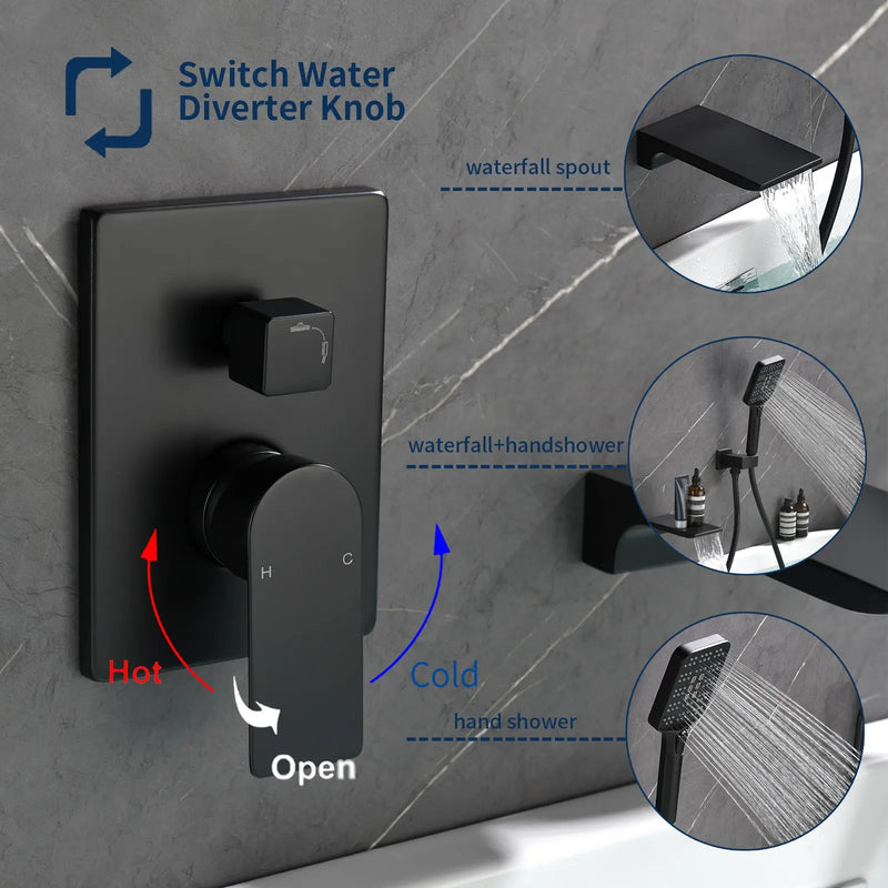3 Piece Waterfall Wall Mount Bath Tub Filler Faucet with 3 Setting Handheld Sprayer 3-piece-waterfall-wall-mount-bath-tub-filler-faucet-with-3-setting-handheld-sprayer 