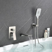 3 Piece Waterfall Wall Mount Bath Tub Filler Faucet with 3 Setting Handheld Sprayer 3-piece-waterfall-wall-mount-bath-tub-filler-faucet-with-3-setting-handheld-sprayer Brushed Nickel / Brass & SUS304 & ABS / 13.8*12.1*5.2 inches