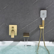 3 Piece Waterfall Wall Mount Bath Tub Filler Faucet with 3 Setting Handheld Sprayer 3-piece-waterfall-wall-mount-bath-tub-filler-faucet-with-3-setting-handheld-sprayer Brushed Gold / Brass & SUS304 & ABS / 13.8*12.1*5.2 inches
