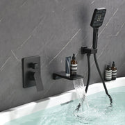 3 Piece Waterfall Wall Mount Bath Tub Filler Faucet with 3 Setting Handheld Sprayer 3-piece-waterfall-wall-mount-bath-tub-filler-faucet-with-3-setting-handheld-sprayer Matte Black / Brass & SUS304 & ABS / 13.8*12.1*5.2 inches
