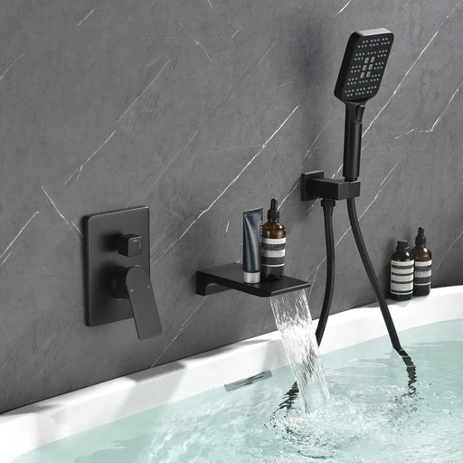 3 Piece Waterfall Wall Mount Bath Tub Filler Faucet with 3 Setting Handheld Sprayer 3-piece-waterfall-wall-mount-bath-tub-filler-faucet-with-3-setting-handheld-sprayer Matte Black / Brass & SUS304 & ABS / 13.8*12.1*5.2 inches