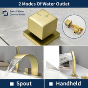 4-Hole Roman Bath Faucet Hot Cold Water Mixer Deck Mount Waterfall Tub Faucet with Hand Shower - Matte Black, Brushed Nickel, Brushed Gold hot-cold-water-mixer-4-hole-deck-mount-roman-bath-faucet-with-hand-shower 