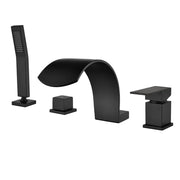 4-Hole Roman Bath Faucet Hot Cold Water Mixer Deck Mount Waterfall Tub Faucet with Hand Shower - Matte Black, Brushed Nickel, Brushed Gold hot-cold-water-mixer-4-hole-deck-mount-roman-bath-faucet-with-hand-shower Matte Black / Brass & SUS304 / 17.5*13.4*5.5 inches