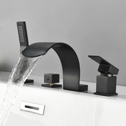 4-Hole Roman Bath Faucet Hot Cold Water Mixer Deck Mount Waterfall Tub Faucet with Hand Shower - Matte Black, Brushed Nickel, Brushed Gold hot-cold-water-mixer-4-hole-deck-mount-roman-bath-faucet-with-hand-shower 