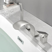 4-Hole Roman Bath Faucet Hot Cold Water Mixer Deck Mount Waterfall Tub Faucet with Hand Shower - Matte Black, Brushed Nickel, Brushed Gold hot-cold-water-mixer-4-hole-deck-mount-roman-bath-faucet-with-hand-shower 