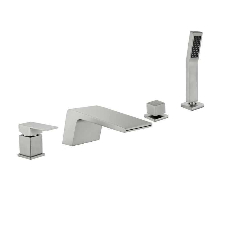 4-Hole Waterfall Deck-Mount Bathtub Faucet with Sprayer High Flow Roman Tub Filler with Hand Shower 4-hole-waterfall-deck-mount-bathtub-faucet-with-sprayer-high-flow-roman-tub-filler-with-hand-shower 