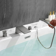 4-Hole Waterfall Deck-Mount Bathtub Faucet with Sprayer High Flow Roman Tub Filler with Hand Shower 4-hole-waterfall-deck-mount-bathtub-faucet-with-sprayer-high-flow-roman-tub-filler-with-hand-shower 
