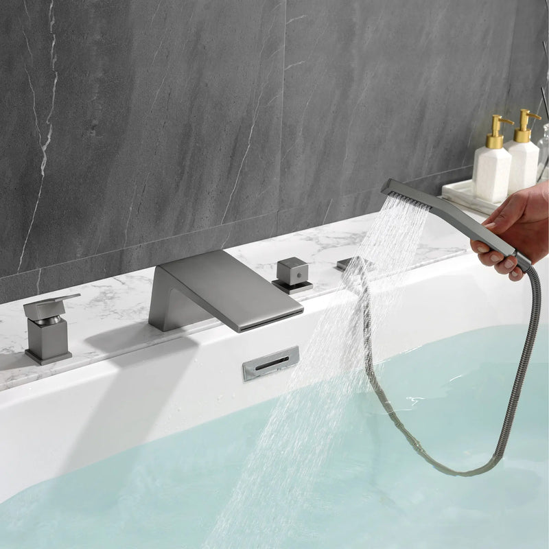 4-Hole Waterfall Deck-Mount Bathtub Faucet with Sprayer High Flow Roman Tub Filler with Hand Shower 4-hole-waterfall-deck-mount-bathtub-faucet-with-sprayer-high-flow-roman-tub-filler-with-hand-shower 