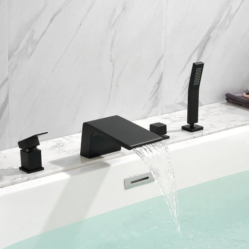4-Hole Waterfall Deck-Mount Bathtub Faucet with Sprayer High Flow Roman Tub Filler with Hand Shower 4-hole-waterfall-deck-mount-bathtub-faucet-with-sprayer-high-flow-roman-tub-filler-with-hand-shower Matte Black / Brass & SUS304 / 17.52*13.39*5.51 inch