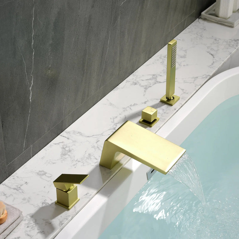 4-Hole Waterfall Deck-Mount Bathtub Faucet with Sprayer High Flow Roman Tub Filler with Hand Shower 4-hole-waterfall-deck-mount-bathtub-faucet-with-sprayer-high-flow-roman-tub-filler-with-hand-shower 