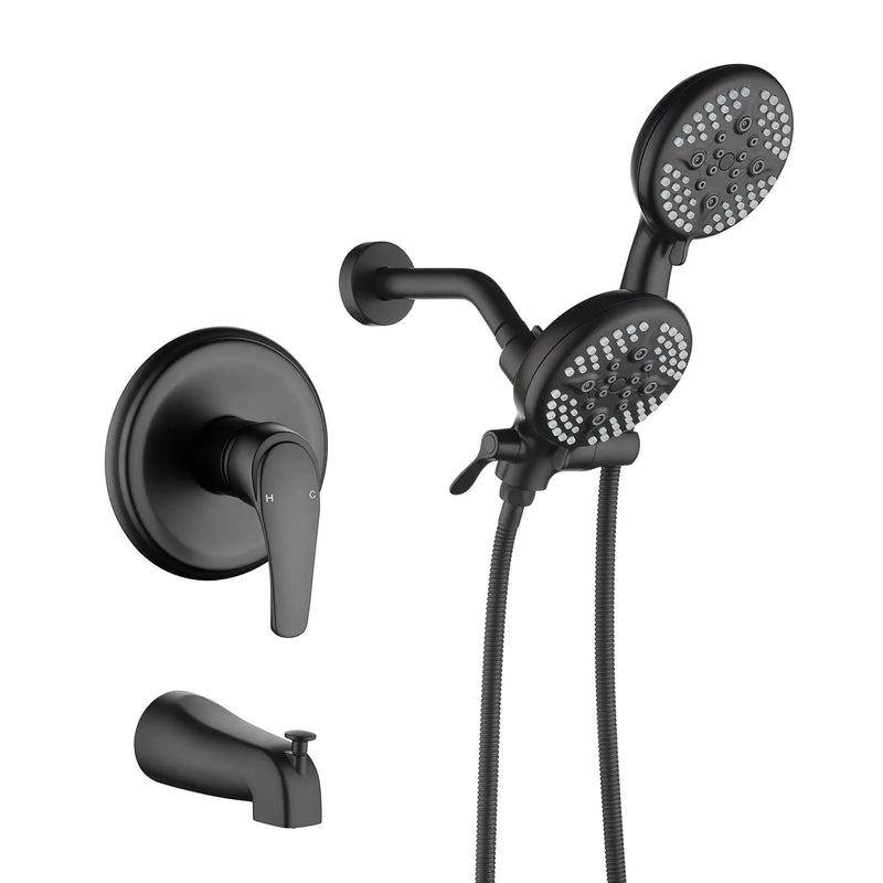 4.7 Inch 5-Mode Wall Mount High Pressure ABS Dual Shower Head System with Tub Spout 4-7-inch-5-mode-wall-mount-high-pressure-abs-dual-shower-head-system-with-tub-spout Matte Black / Brass & SUS304& ABS / 17.3*10.1*5.4 inches