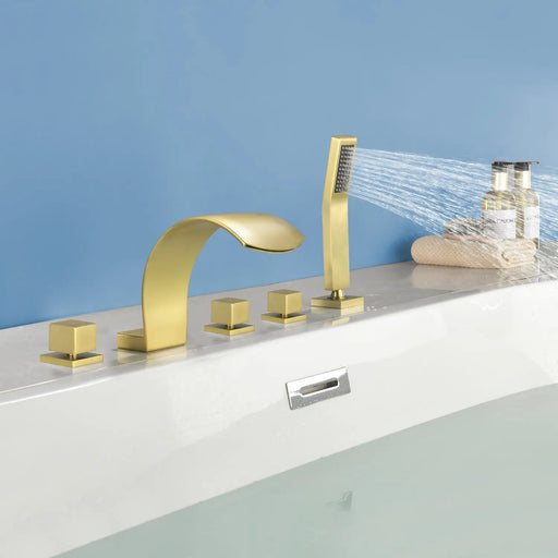 5-Hole Bathtub Mixer Deck Mounted Roman Bath Tub Filler with Hand-Held Shower Sprayer and Waterfall Spout 5-hole-bathtub-mixer-deck-mounted-roman-bath-tub-filler-with-hand-held-shower-sprayer-and-waterfall-spout 