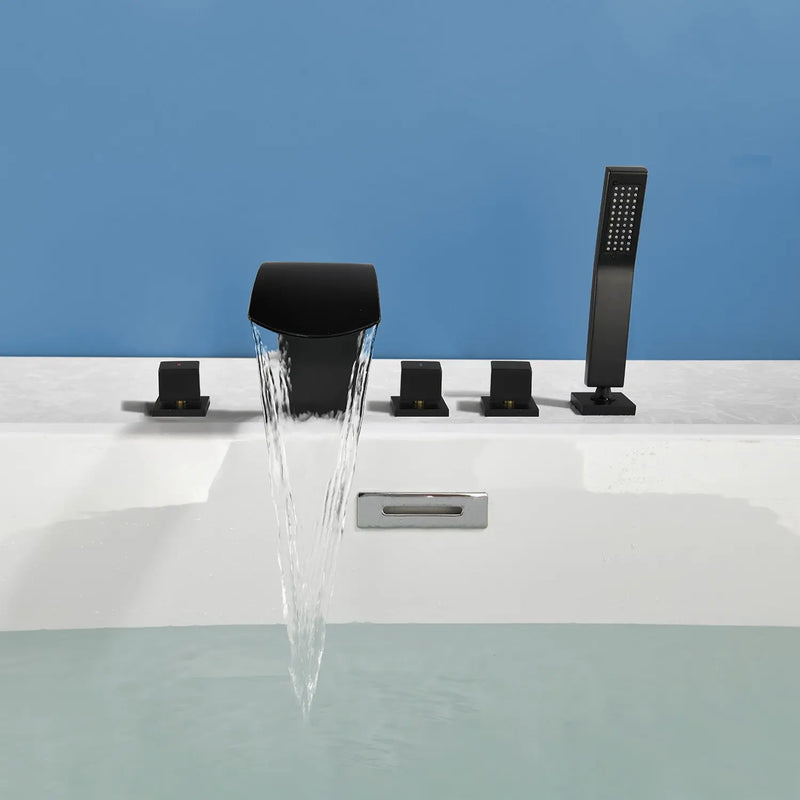 5-Hole Bathtub Mixer Deck Mounted Roman Bath Tub Filler with Hand-Held Shower Sprayer and Waterfall Spout 5-hole-bathtub-mixer-deck-mounted-roman-bath-tub-filler-with-hand-held-shower-sprayer-and-waterfall-spout 