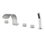 5-Hole Bathtub Mixer Deck Mounted Roman Bath Tub Filler with Hand-Held Shower Sprayer and Waterfall Spout 5-hole-bathtub-mixer-deck-mounted-roman-bath-tub-filler-with-hand-held-shower-sprayer-and-waterfall-spout Brushed Nickel / Brass & SUS304 / 17.5*13.4*5.5 inches