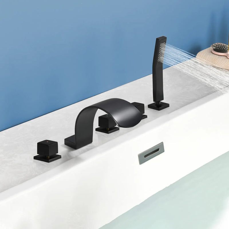 5-Hole Bathtub Mixer Deck Mounted Roman Bath Tub Filler with Hand-Held Shower Sprayer and Waterfall Spout 5-hole-bathtub-mixer-deck-mounted-roman-bath-tub-filler-with-hand-held-shower-sprayer-and-waterfall-spout 