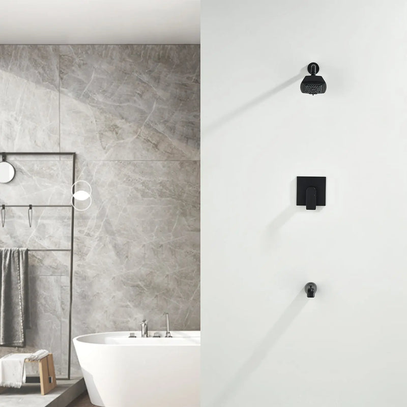 5-setting Tub and Shower Faucet Single-Handle shower trim kit with 5 in. square rain head shower and diverter tub spout 5-setting-tub-and-shower-faucet-single-handle-shower-trim-kit-with-5-in-square-rain-head-shower-and-diverter-tub-spout 