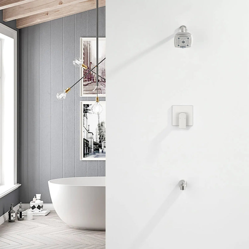 5-setting Tub and Shower Faucet Single-Handle shower trim kit with 5 in. square rain head shower and diverter tub spout 5-setting-tub-and-shower-faucet-single-handle-shower-trim-kit-with-5-in-square-rain-head-shower-and-diverter-tub-spout 