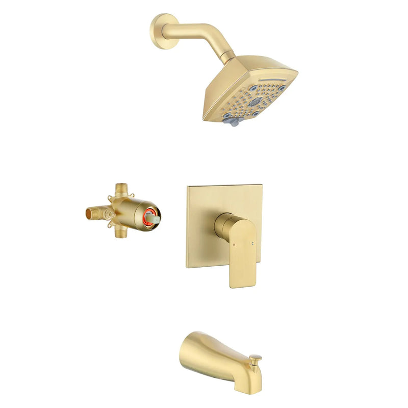 5-setting Tub and Shower Faucet Single-Handle shower trim kit with 5 in. square rain head shower and diverter tub spout 5-setting-tub-and-shower-faucet-single-handle-shower-trim-kit-with-5-in-square-rain-head-shower-and-diverter-tub-spout 