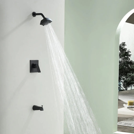 5-setting Tub and Shower Faucet Single-Handle shower trim kit with 5 in. square rain head shower and diverter tub spout 5-setting-tub-and-shower-faucet-single-handle-shower-trim-kit-with-5-in-square-rain-head-shower-and-diverter-tub-spout Matte Black / Brass & SUS304 & ABS / 17.2*10.1*5.4 inch