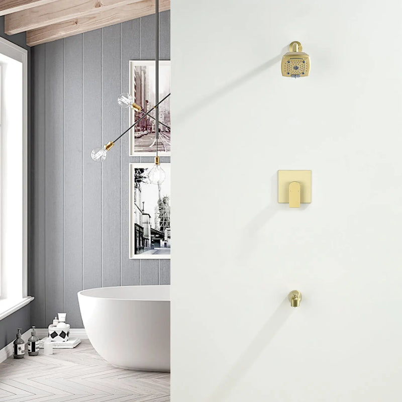 5-setting Tub and Shower Faucet Single-Handle shower trim kit with 5 in. square rain head shower and diverter tub spout 5-setting-tub-and-shower-faucet-single-handle-shower-trim-kit-with-5-in-square-rain-head-shower-and-diverter-tub-spout 