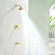 5-setting Tub and Shower Faucet Single-Handle shower trim kit with 5 in. square rain head shower and diverter tub spout 5-setting-tub-and-shower-faucet-single-handle-shower-trim-kit-with-5-in-square-rain-head-shower-and-diverter-tub-spout Brushed Gold / Brass & SUS304 & ABS / 17.2*10.1*5.4 inch