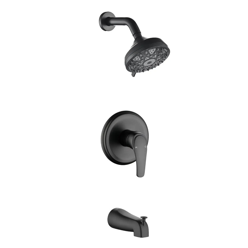 5Inch Tub Shower Faucet Set with 6-Spray Shower Head Wall Mounted Shower Trim Kit with Diverter Bath Spout 5inch-tub-shower-faucet-set-with-6-spray-shower-head-wall-mounted-shower-trim-kit-with-diverter-bath-spout Matte Black / Brass & SUS304 & ABS / 15.6*9.1*5.3inches