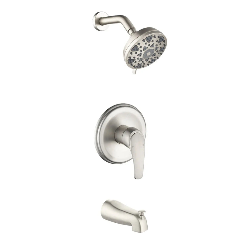 5Inch Tub Shower Faucet Set with 6-Spray Shower Head Wall Mounted Shower Trim Kit with Diverter Bath Spout 5inch-tub-shower-faucet-set-with-6-spray-shower-head-wall-mounted-shower-trim-kit-with-diverter-bath-spout Brushed Nickel / Brass & SUS304 & ABS / 15.6*9.1*5.3inches