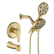 6-Spray Dual Shower Faucet Set with Tub Spout 2-in-1 Shower head and Handheld Shower 6-spray-dual-shower-faucet-set-with-tub-spout-2-in-1-shower-head-and-handheld-shower Brushed Gold / Brass & SUS304 & ABS / 17.3*10.1*5.4 inches