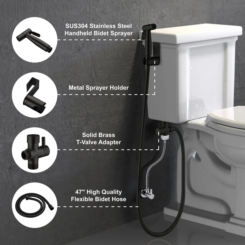 Handheld Bidet Sprayer for Toilet, Stainless Steel Baby Cloth Diaper Sprayer Kit with Cold Water-Matte Black,Brushed Gold