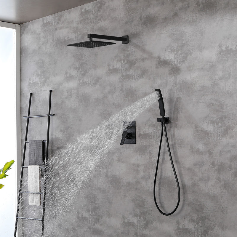 SHAMANDA Shower System Brass 10 Inch Bathroom Shower Faucet Combo Set with Handheld Spray Dual Functions Wall Mount