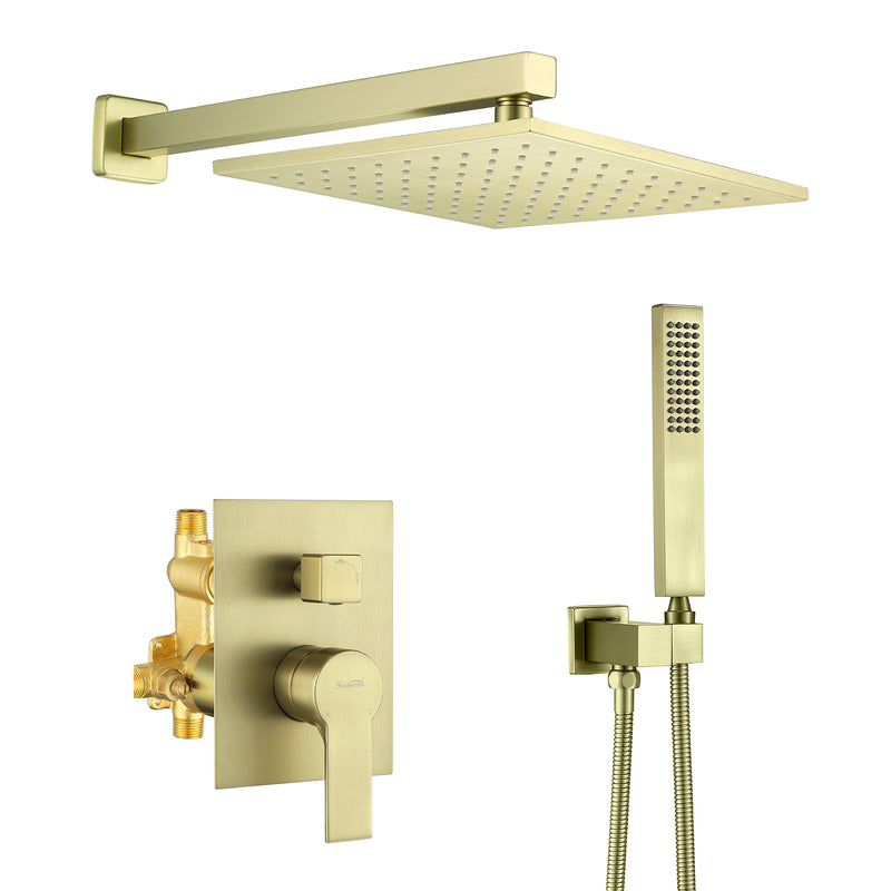 SHAMANDA Shower System Brass 10 Inch Bathroom Shower Faucet Combo Set with Handheld Spray Dual Functions Wall Mount