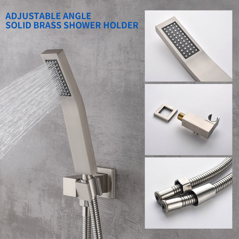 SHAMANDA Shower System Brass 10 Inch Bathroom Shower Faucet Combo Set with Handheld Spray Dual Functions Wall Mount