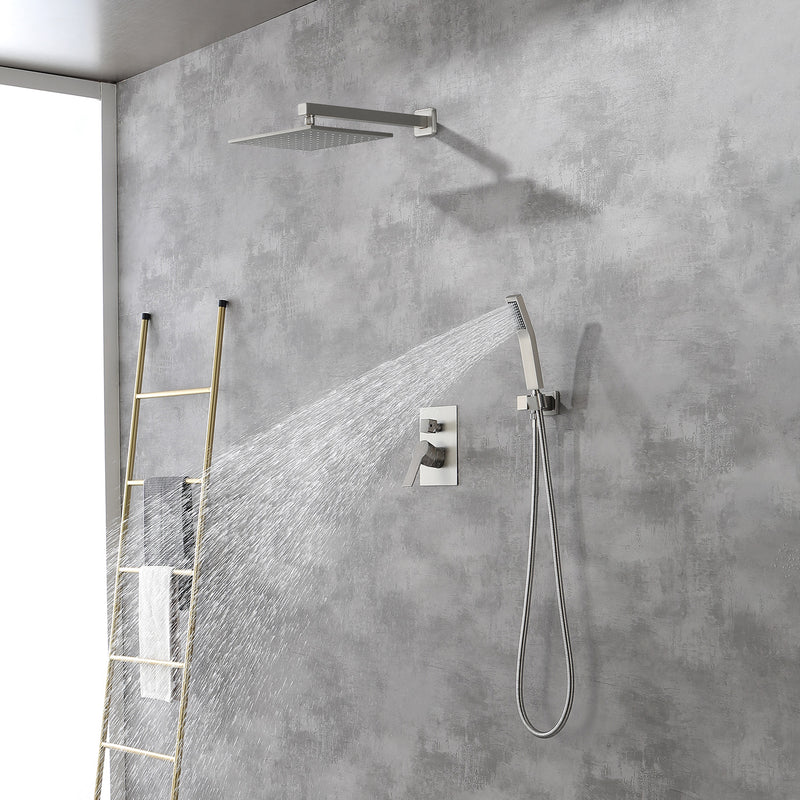 SHAMANDA Shower System Brass 10 Inch Bathroom Shower Faucet Combo Set with Handheld Spray Dual Functions Wall Mount