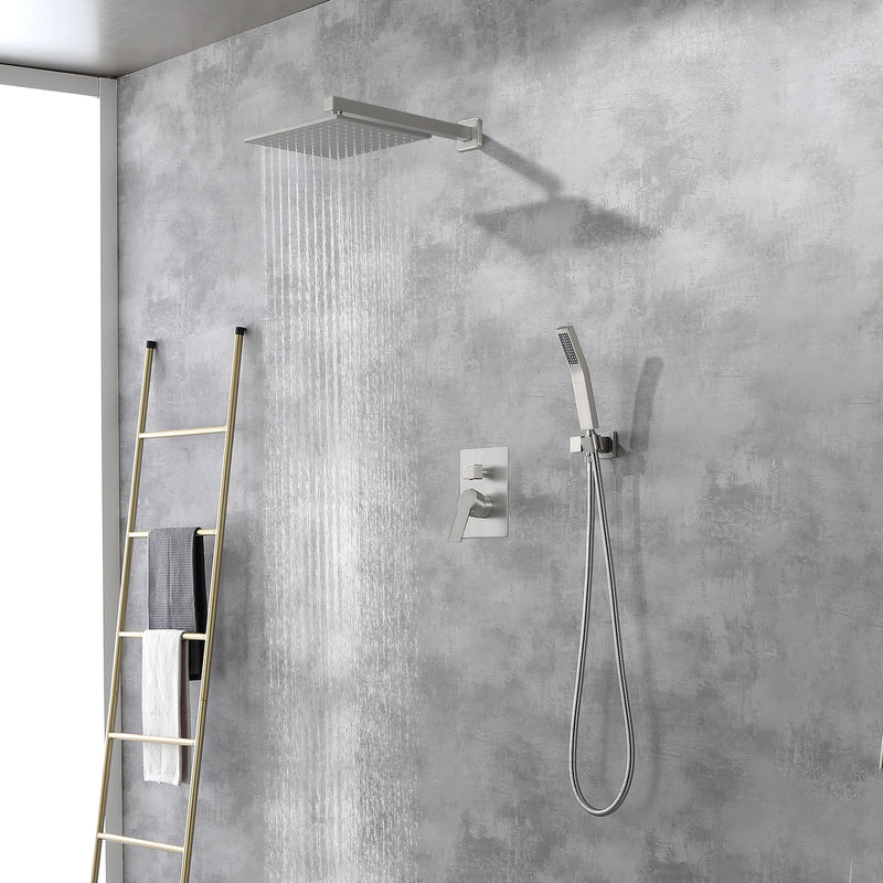 SHAMANDA Shower System Brass 10 Inch Bathroom Shower Faucet Combo Set with Handheld Spray Dual Functions Wall Mount