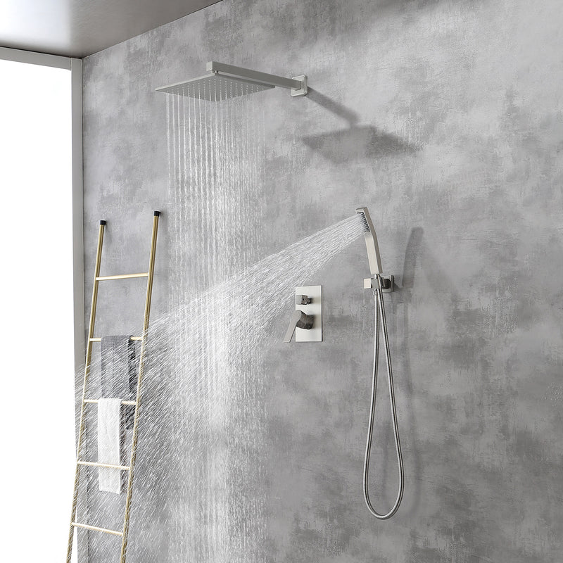 SHAMANDA Shower System Brass 10 Inch Bathroom Shower Faucet Combo Set with Handheld Spray Dual Functions Wall Mount