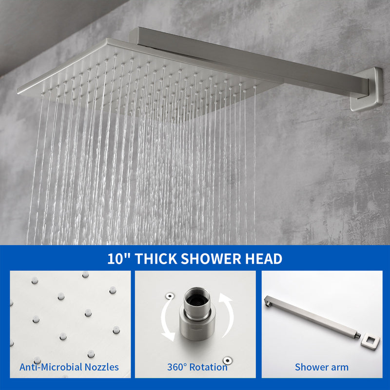 SHAMANDA Shower System Brass 10 Inch Bathroom Shower Faucet Combo Set with Handheld Spray Dual Functions Wall Mount